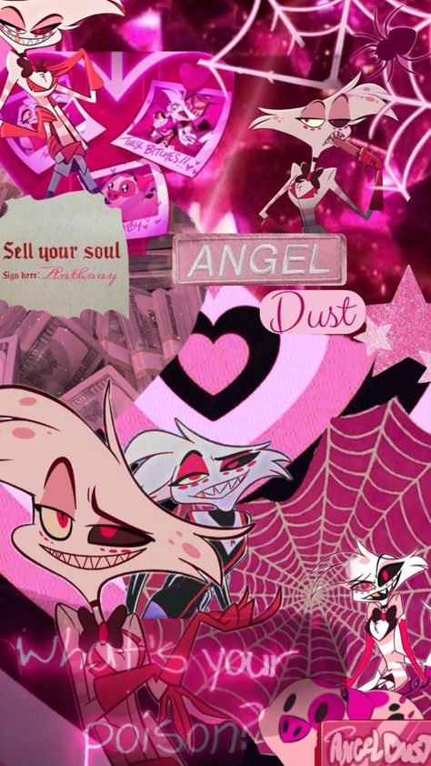 Angeldust wallpaper! #angeldust #hazbin hotel Angeldust Hazbin Hotel, Hazbin Hotel Wallpaper, Hotel Wallpaper, Angel Signs, Dark Background Wallpaper, Glittery Wallpaper, Monster Hotel, Hazbin Hotel, Dark Backgrounds