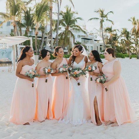 Beachy bellini beauties! These peach lace bridesmaid dresses are perfect for a beach wedding! Shop more lace bridesmaid dresses at David's Bridal | photo by Punta Cana Photographer via Instagram/Weddings_Pinned Beachy Bridesmaid Dresses, Bridesmaid Dresses Beach, Beach Bridesmaid, Beach Wedding Bridesmaid Dresses, Peach Bridesmaid, Peach Bridesmaid Dresses, Beach Bridesmaids, Beach Wedding Bridesmaids, Beach Bridesmaid Dresses