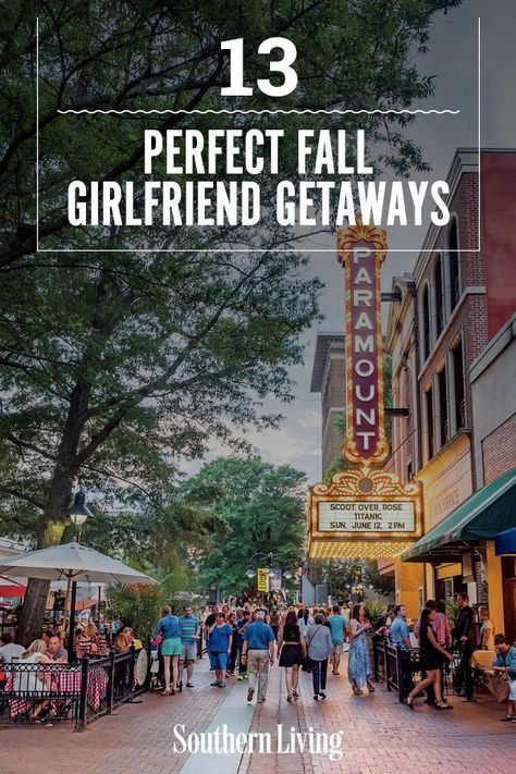 We're here to get you started with locations, restaurants, and ideas for a stellar trip with your ladies. Here are the best Southern girlfriend getaways to take this fall. #girlstripideas #southernvacationideas #fallvacationideas #southernliving Southern Weekend Getaways, Relaxing Weekend Getaway, Best Fall Weekend Getaways, Fall Girls Trip, Fall Weekend Trip, Girls Trip Destinations, Fall Weekend Getaway, Girlfriend Trips, Fall Destinations