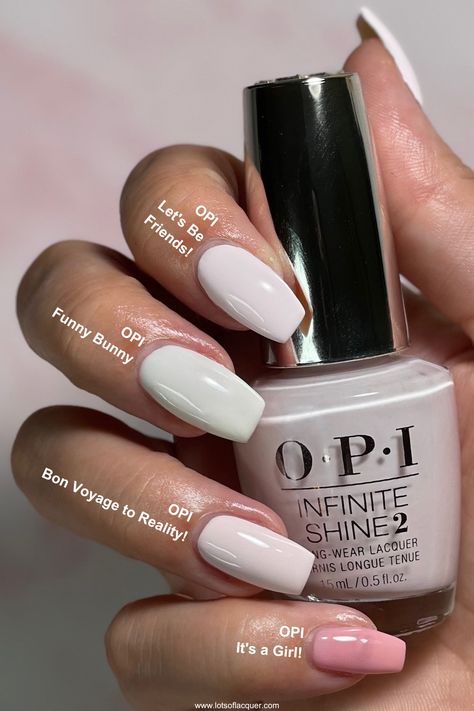 OPI Let's Be Friends VS OPI Funny Bunny VS OPI Bon Voyage to Reality! VS OPI It's a Girl! Opi Gel Nail Polish Colors, Nail Colors Opi, Opi Gel Nail Polish, Opi Nail Polish Colors, Opi Gel Nails, Pink Nail Colors, Opi Nail Colors, Bunny Nails, Ombre Acrylic Nails