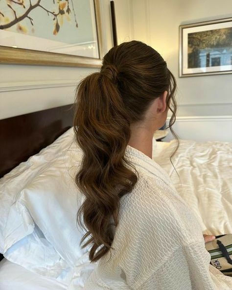 Hair For The Wedding, Wedding Hairstyles For Long Hair Pony, Wedding Hairstyles For Very Long Hair, Wedding Hair Summer, Wedding Party Pony, Bridesmaid Hair Inspo Long Hair, One Pony Hairstyles, Wedding Hair Pony, Hairstyle For Js Prom