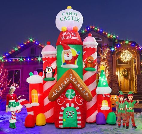 10 Ft Inflatable Christmas Candy Castle Decorations for Indoors Outdoors Yad Home Garden Lawn Christmas Blow Up, Xmas Decorations Outdoor, Outdoor Christmas Decorations Yard, Inflatable Christmas Decorations Outdoor, Dachshund Decor, Candy Castle, Inflatable Christmas Decorations, Castle Christmas, Castle Decor