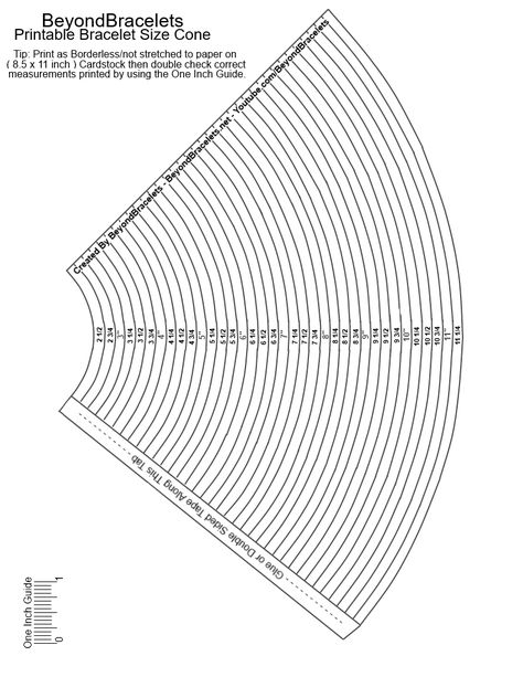 Free Bracelet Size / Sizing Cone Template I made. It's pretty accurate I'd say. The measurements I tested with a thread and ruler at different points seemed to come within 1/4 of an inch accuracy. Enjoy. =) Cone Template, All Disney Movies, Bracelet Template, Jewelry Template, Jewels Diy, Disney Movies To Watch, Bracelets Tutorial, Disney Animated Movies, Diy Bracelets Tutorials