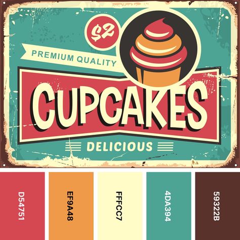 31 Retro Color Palettes for Throwback Designs - Color Meanings Vintage Colour Palette, Retro Color Palette, Desain Buklet, Hex Color Palette, Aesthetic Fonts, Color Meanings, Colour Pop, Color Palette Design, Retro Pop