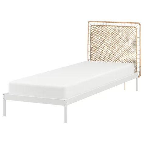 VEVELSTAD Bed frame with 1 headboard, white/Tolkning rattan, 90x200 cm - IKEA Austria Vevelstad Bed, Single Bed With Storage, Single Bed Frames, Rattan Headboard, Single Beds, Single Bed Frame, White Headboard, Bed With Storage, Material Bed