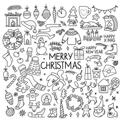 92,676 Doodles Christmas Illustrations & Clip Art - iStock Christmas Doddle Cards, Merry Christmas Doodles Art, Christmas Art Doodles, Christmas Doodles Ideas Hand Drawn, Doodle Christmas Art, Christmas Black And White Drawing, Winter Doodle Art, Small Christmas Doodles, Christmas Light Doodle