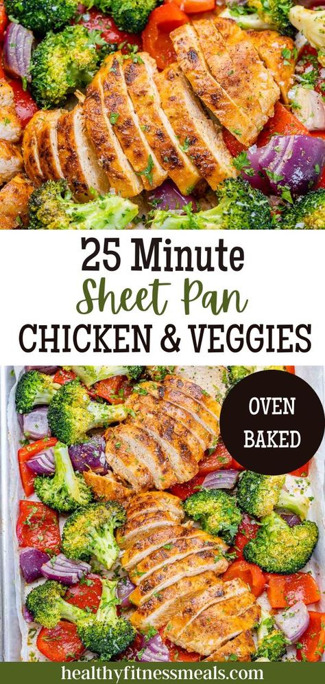 This Sheet pan Baked Chicken and Veggies recipe is ideal for a quick and simple dinner recipe to serve the family. They are hassle-free because everything is cooked in one pan and so healthy and good for you. No crazy and heavy on the calories ingredients used in making this sheet pan chicken recipe. Perfectly healthy and delcious to every single day if you like. Sheet Pan Chicken Recipe, Pan Baked Chicken, Baked Chicken And Veggies, Sheet Pan Meals Chicken, Pan Chicken Recipes, Sheet Pan Dinners Chicken, Easy Sheet Pan Dinners, Sheet Pan Suppers, Sheet Pan Dinners Recipes