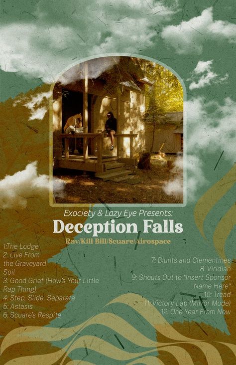 A fanmade groovy/earth toned poster based on the documentary/album Deception Falls Earth Tone Design, Lazy Eye, Eye Design, Graveyard, Earth Tones, Shout Out, Victorious, Documentaries, Poster Design