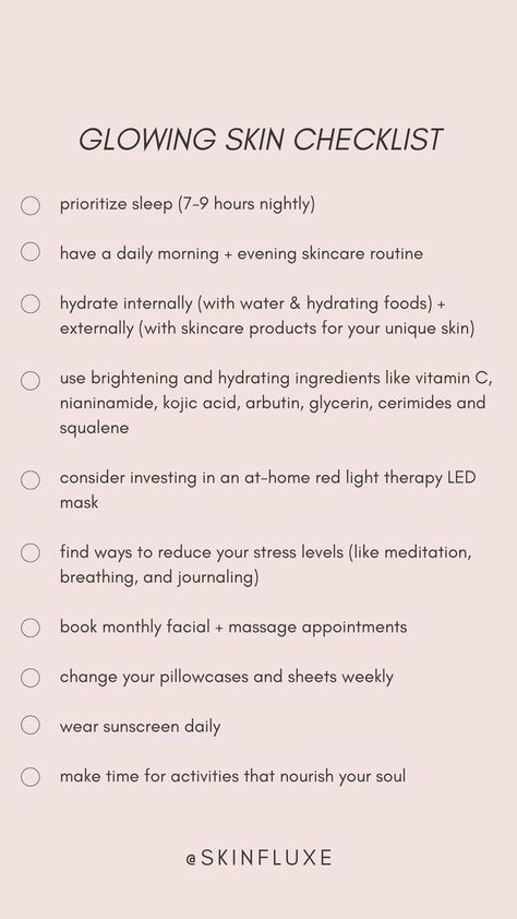 Your holistic, glowing skin checklist. 💫 Keeping to these tips will help you be intentional with showing yourself the self-love and self-care you deserve! Follow for more! 💛 #SkinFluxe Skincare Checklist, Esthetician School, Skincare Facts, Skin Facts, Holistic Skin Care, Salon Quotes, Skin Aesthetics, Be Intentional, Good Skin Tips