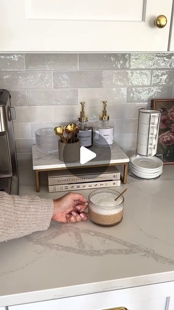 #LTKhome on Instagram: "The only thing we need today is coffee and more coffee ☕ Can you relate? Click the link in our bio to shop everything @homeonharbor used to style her coffee bar on LTK / https://liketk.it/4mnjz #ShopLTK #LTKHome #kitchendecor #coffeebar #homedecor #coffeebarstyling #kitchenstyling" Coffee Pot On Counter Ideas, Coffee Area On Counter, Breakfast Counter Ideas, Coffee Counter Ideas, Coffee Bar Kitchen Counter, Countertop Coffee Station, Corner Coffee Station, Coffee Corner Ideas, Coffee Corner Kitchen