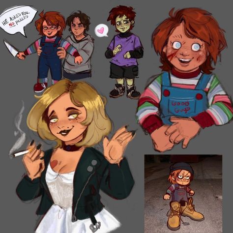 Glen Chucky, Chucky Family, Chucky Fanart, Chucky Drawing, Chucky Horror Movie, Good Guy Doll, Horror Movie Tattoos, Creepy Toys, Horror Movies Funny