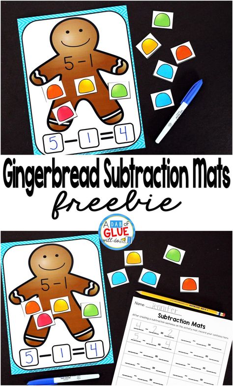 Christmas Subtraction, Gingerbread Math, Gingerbread Activities, Math Subtraction, Christmas Centers, Christmas Kindergarten, Christmas Math, Early Math, Christmas School