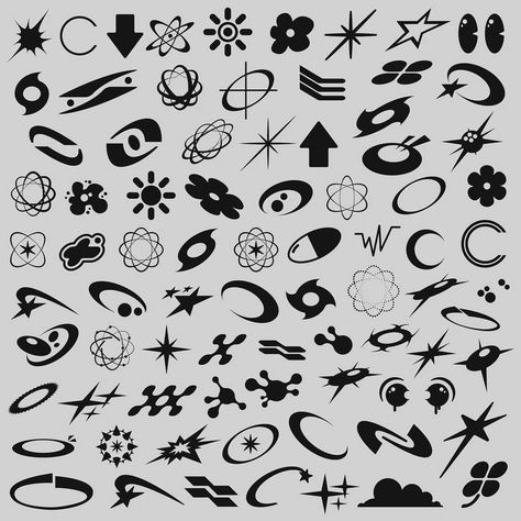 ideas of symbols we could incorporate in our logo (more specially the stars and ovals/ellipses) Tattoo Mafia, Canva Graphics, Alphabet Graffiti, Aesthetic Warning, Flame Tattoos, Y2k Design, Texture Graphic Design, Graffiti Alphabet, 카드 디자인