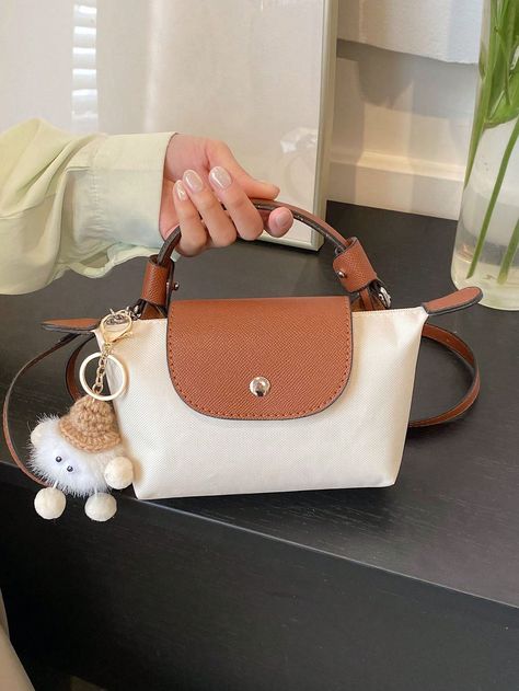 Two Tone Square Bag With Bag Charm Mini Longchamp Bag, Longchamp Pouch, Longchamp Bag Outfit, Polene Bag, Trendy Purses, My Style Bags, Longchamp Bag, Bag Women Fashion, Girly Bags