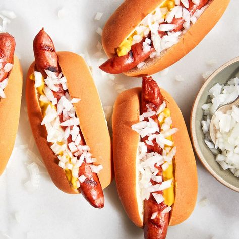 The Best Turkey and Chicken Hot Dogs You Can Buy at the Store or Online | Epicurious Toasted Hot Dog Buns, Chicken Hot Dogs, Chicken Franks, Chicken Hot Dog, Good For Diabetics, Chilli Dogs, The Best Turkey, Hot Dog Toppings, Turkey Dogs