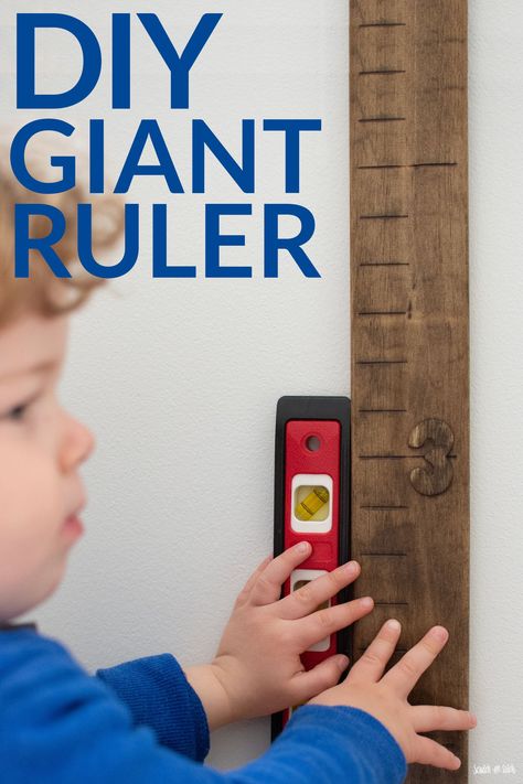 Kids love getting measured! Make this easy growth chart ruler with just a piece of wood. Easy Diy Headboard, Diy Growth Chart, Giant Ruler, Growth Chart Ruler, Diy House Renovations, Wooden Numbers, Sharpie Markers, Diy Headboards, Diy Headboard