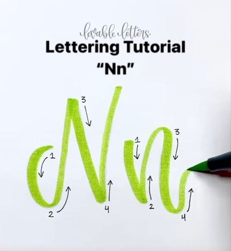 Lettering Tutorial Nn Lettering Tutorial Alphabet, Calligraphy Letters Alphabet, Handwriting Examples, Lettering Styles Alphabet, Brush Pen Lettering, Lettering Guide, Calligraphy Tutorial, Hand Lettering Inspiration, Beautiful Lettering