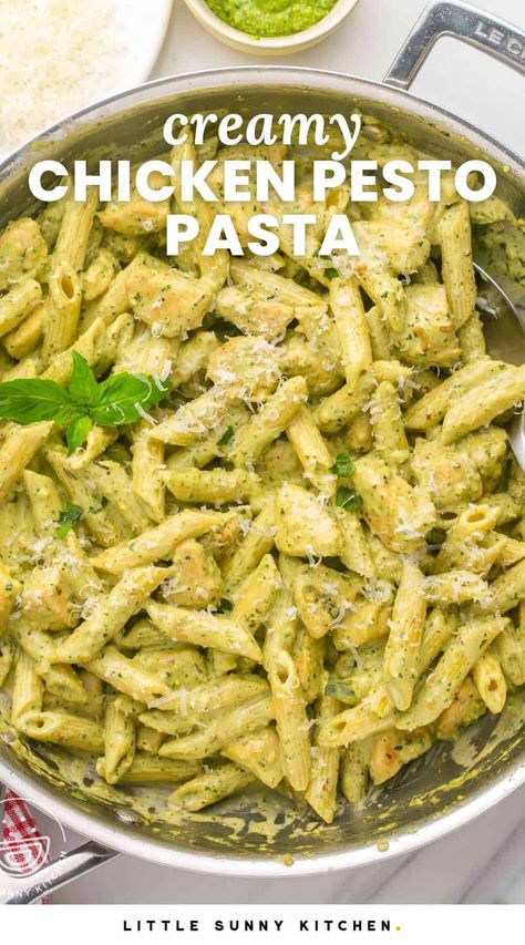 Creamy Chicken Pesto Pasta, Chicken Pesto Pasta Salad, Pesto Pasta Recipes Chicken, Pesto Dishes, Easy Pesto Pasta, Fresh Basil Pesto, Basil Pesto Chicken, Creamy Pesto Chicken Pasta, Chicken Pesto Pasta