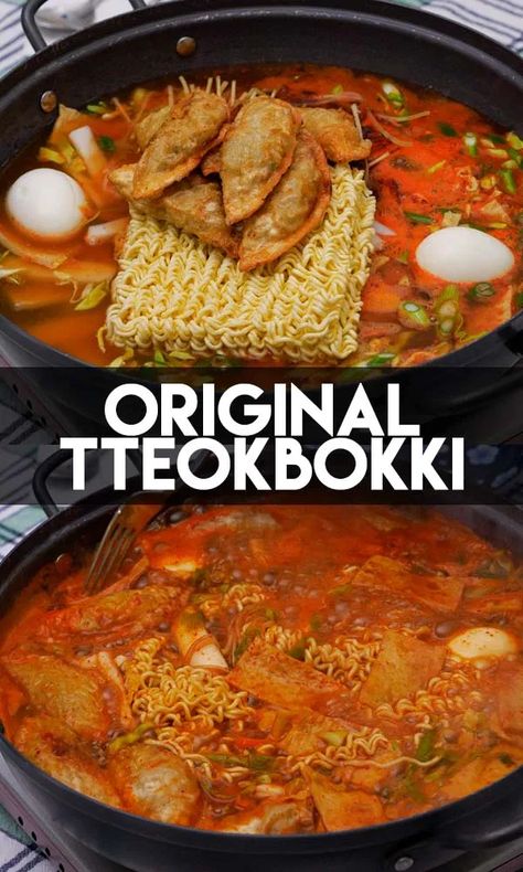 Korean Tteokbokki Ramen, Tteokbokki Soup Recipe, Ramen And Topokki, Tteokbokki With Ramen, Tekkboki Recipe, Ttbeokki Food, Ttekbokkie Recipe, Cheese Tteokbokki Recipe, Tokbokki Korean Recipe