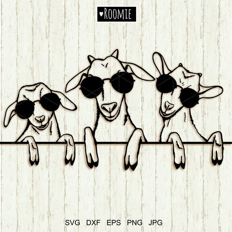 Goats with sunglasses SVG for Cricut, Farmhouse svg, Goat head, Farm animals clipart, Laser Vinyl Cameo Silhouette Decal Goat Party Decorations, Show Goat Silhouette, Goat Doodle, Cute Goat Drawing, Goat Party, Sunglasses Vector, Goat Svg, Silhouette Animals, Elephant Garland