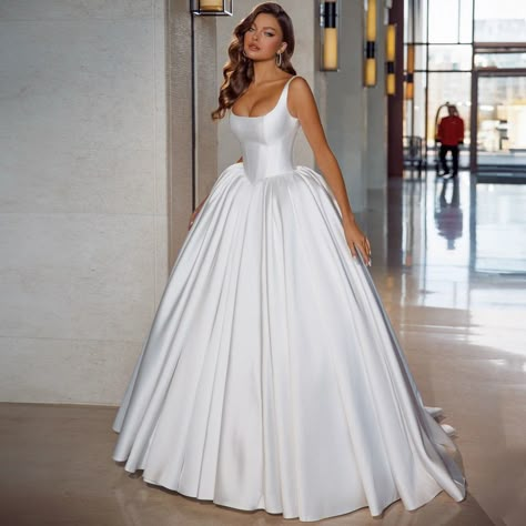 Simple Satin Ball Gowns Wedding Dresses for Women Sleeveless Pleats Zipper Back High Quality Bridal Classy Wedding Dress Ballgown, Modern Princess Wedding Dresses, Princess Satin Wedding Dresses, Princess Waist Wedding Dress, White Ballgown Dress, Silk Wedding Dress Ballgown, Bride Dress Classic, Satin Wedding Dress Ballgown, Satin Ballgown Wedding Dress