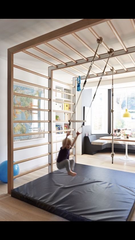 Ashe Leandro, Kids Garage, Wooden Playground Equipment, Loft Playroom, Indoor Playground Design, Home Gym Basement, Jungle Bedroom, Indoor Playroom, Wooden Playground