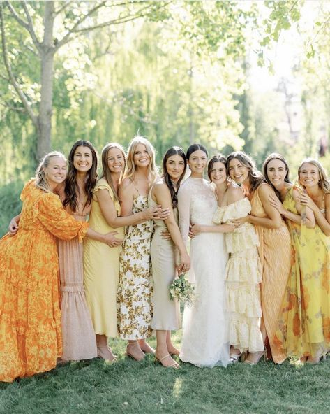 19 fabulous fall bridesmaids dresses Bridesmaid Dresses Floral Print, Printed Bridesmaid Dresses, Spring Bridesmaid Dresses, Fall Bridesmaids, Floral Bridesmaid Dresses, Bridesmaids Dress Inspiration, Fall Bridesmaid Dresses, Yellow Bridesmaid Dresses, Floral Bridesmaid