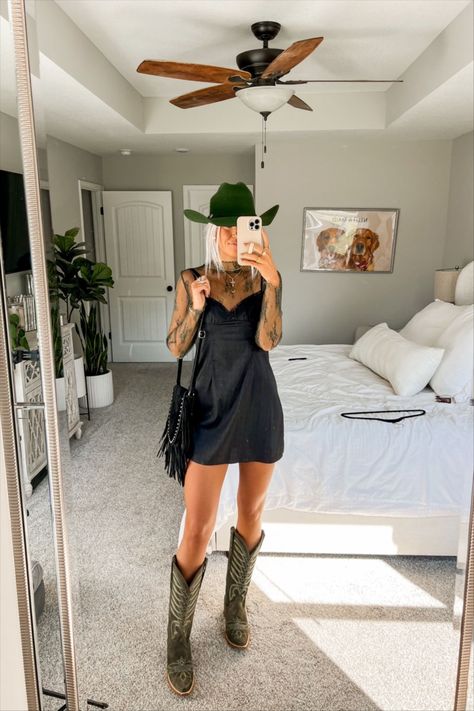 Dale Mini Dress Black curated on LTK Western Boho Style Outfits, Rock En Español Outfit, Cma Fest Outfit Nashville, Green Cowboy Boots Outfit, Gavin Adcock, Hardy Concert Outfit, Western Spring Outfits, Nashville Style Outfits, Riley Green