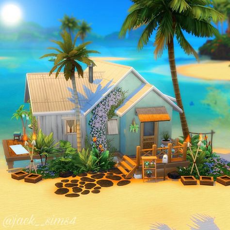 The Sims 4 Creations 💚 on Instagram: “Mermaid Beach House 🧜🏽‍♀️ 💚 1 bedroom 💚 1 bathroom 💚 $ 35 822 💚 Sulani 💚 30x20 Sul Sul 👋🏼 I swear I love Sulani with all my heart 😫❤️…” Sims 4 Beach House Floor Plans, Sulani Homes Sims 4, Mermaid Beach House, Sims 4 Beach House, Beach Hut Interior, Hawaiian Beach House, Sims 4 Cottage, Beach House Floor Plans, Tiny Beach House