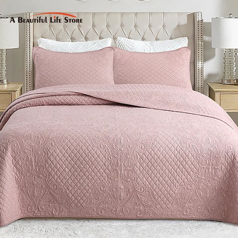 Quilted Bedspread with Pillowcases, Quilt Set, Blanket, Dust Cover, King and Queen Size, Summer, King And Queen, Quilted Bedspreads, Quilt Set, Quilt Sets, Dust Cover, Queen Size, Bed Spreads, Pink Grey, Pillow Cases