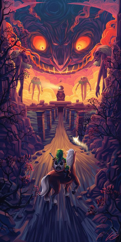 Zelda Universe — My new Majora’s Mask piece done! During the early... Majora’s Mask Wallpaper, Majoras Mask Fanart, Majoras Mask Wallpaper, Majoras Mask Tattoo, The Legend Of Zelda Wallpaper, Legend Of Zelda Wallpaper, Majoras Mask Art, Zelda Poster, Zelda Wallpaper