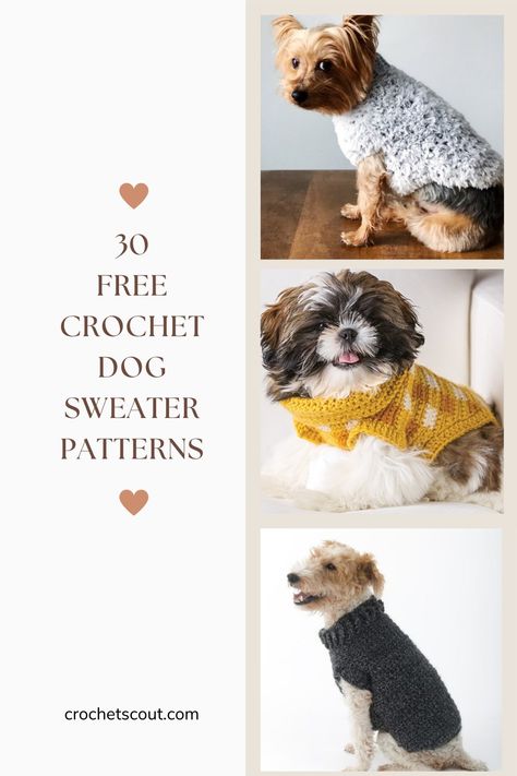 30 Best Crochet Dog Sweaters: All Free Patterns Free Dog Sweater Patterns, Crocheted Dog Sweaters Free Pattern Easy, Dog Beanie Pattern, Free Crochet Dog Sweater, Crochet Dog Sweater Patterns, Dog Vest Pattern, Crochet Dog Sweaters, Crochet Dog Sweater Free Pattern, Pet Clothes Patterns