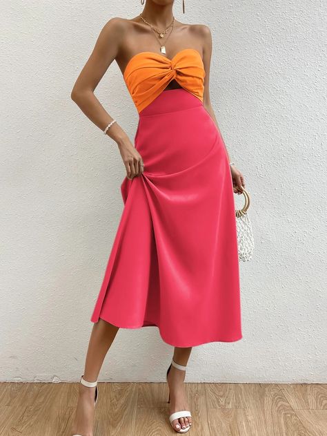 Canary Houze · Products · Minty Fresh: Two-Tone Twist Front Tube Dress · Shopify Twist Style, Rose Bonbon, Evening Gowns Elegant, Classy Chic, Colorblock Dress, Women Long Dresses, Tube Dress, Twist Front, Hem Dress