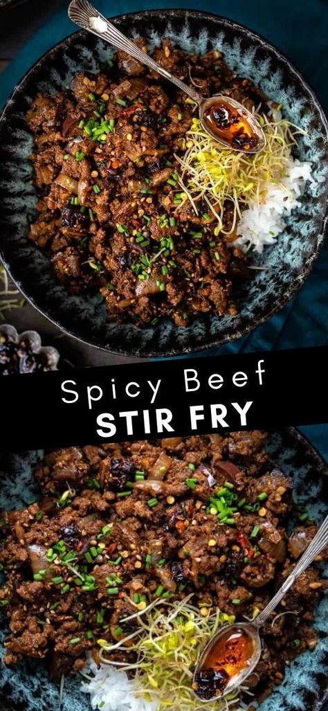 Ground Beef Mushroom Recipe, Eggplant Ground Beef, Spicy Beef Stir Fry, Beef And Mushroom Recipe, Chilli Beef Recipe, Chinese Eggplant Recipes, Beef Stir Fry Recipe, Beef With Mushroom, Recipe Eggplant