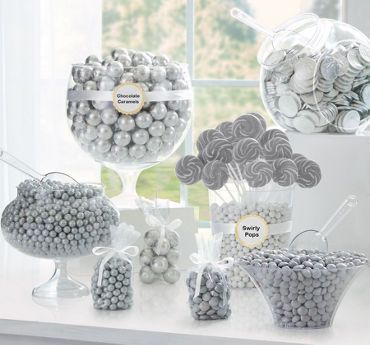 Silver Candy Buffet, White Candy Buffet, Wedding Buffet Table, Wedding Candy Buffet, Wedding Candy Bar, Sweet Table Wedding, Bar A Bonbon, Destination Wedding Welcome Bag, Candy Buffet Wedding