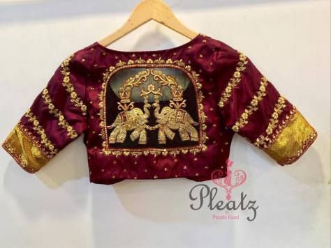 25 Dashing Red Work Blouse designs to try for your wedding - Wedandbeyond South Indian Bridal Blouse Designs, Indian Bridal Blouse Designs, Beautiful Blouse Designs, Maggam Work Blouse, Maroon Blouse, Sari Blouse Designs, Wedding Blouse Designs, Blouse Designs Indian, Maggam Work Blouse Designs