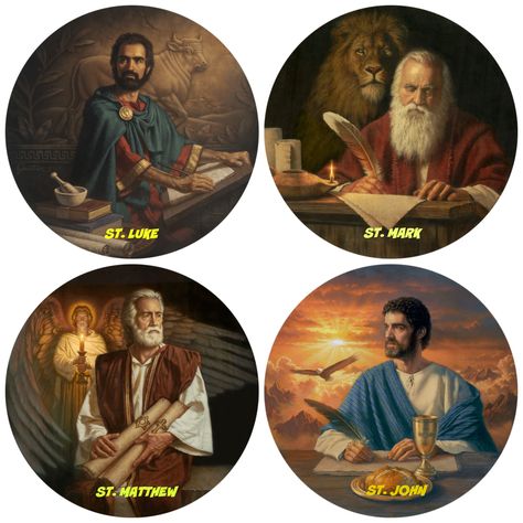 Apostles Of Jesus, Synoptic Gospels, Matthew Mark Luke John, The Twelve Apostles, Virgin Mary Art, Four Gospels, Christian Activities, The Gospels, Catholic Pictures