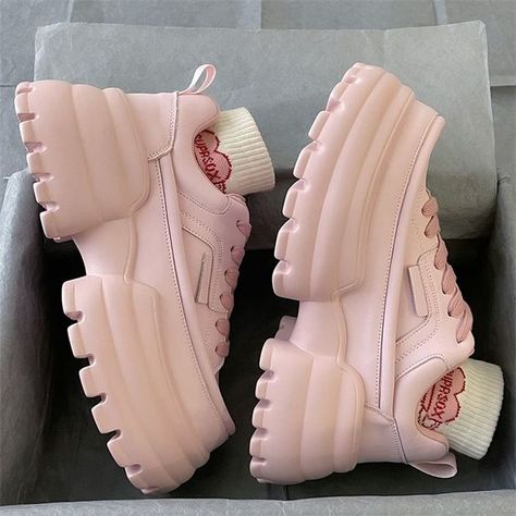 Platform Sports Shoes Pink Sneakers Women Casual Korean Fashion Tennis Female Vintage Chunky Pink Shoes Aesthetic, Cute Pink Shoes, Korean Shoes, Feminine Shoes, Preppy Shoes, Shoe Making, Kawaii Shoes, Sporty Sneakers, Princess Bubblegum