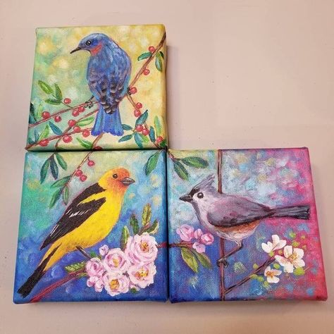 Bird Painting Diy, Angela Anderson, Bird Painting Acrylic, Bird Paintings On Canvas, Free Painting, Easy Acrylic Painting, Small Canvas Paintings, Bird Canvas, Bird Painting