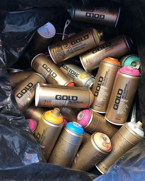 Graffiti Equipment, Gold Graffiti, Corporate Event Planner, Inanimate Objects, Spray Paint Cans, Gold Spray, Visual Display, Art Graffiti, Graffiti Artist