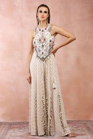 Shop for Payal Singhal Off White Georgette Flower Applique Embroidered Choli And Sharara Set for Women Online at Aza Fashions Georgette Sharara, Sharara Designs, Payal Singhal, Haldi Outfit, Beach Party Outfits, Zardozi Embroidery, Traditional Indian Dress, White Kurta, Trendy Dress Outfits