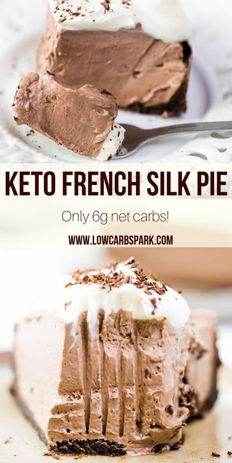 Keto French Silk Pie Dolce Poche Calorie, Sugar Free Whipped Cream, French Silk Pie, Silk Pie, Dessert Parfait, Postre Keto, Keto Treats, Desserts Keto, Keto Friendly Desserts