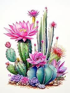 Opuntia Cactus, Blooming Succulents, Cactus Clipart, Vintage Cactus, Blooming Cactus, Cactus Painting, Watercolor Cactus, Desert Cactus, Cactus Y Suculentas