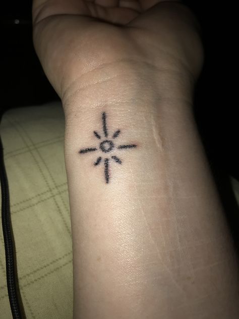 Stick n poke tattoo Anime Stick And Poke Tattoo, Hand Stick And Poke Tattoo Ideas, Stuck And Poke Ideas, Stick And Poke Tattoo Ideas Simple Edgy, Finger Tattoos Stick And Poke, Leg Stick And Poke Tattoo, Hand Stick N Poke, Small Stick N Poke Ideas, Small Stick And Poke Tattoo Ideas