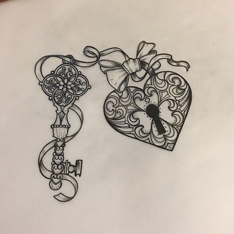 Heart Lock Tattoo, Lock Key Tattoos, Heart Locket Tattoo, Key Tattoo Designs, Lock Tattoo, Rose Drawing Tattoo, Tattoo Cute, Key Tattoos, Key Tattoo