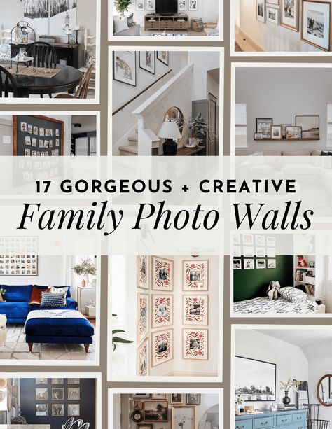 Ideas and Inspiration for creating a family picture wall display in your home. Ways To Display Family Photos On Wall, Mixing Family Photos With Art, Photo Tile Wall, Displaying Pictures On Wall, Family Photos Wall Display, Canvas Family Pictures Display, How To Display Family Photos On Wall, Family Photo Collage Ideas, Family Wall Pictures Ideas