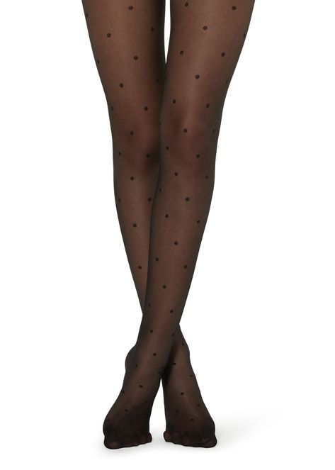 Sheer Polka-Dotted Tights - Patterned tights - Calzedonia Polka Dot Tights, Branded Outfits, Stocking Pattern, Patterned Tights, Total Black, Stocking Tights, Sheer Tights, Black Stockings, Performance Leggings