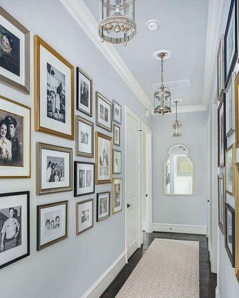 Hallways are often the place where we unceremoniously dump our keys, coats, and shoes, etc. But it’s the first thing that guests see when they enter y... | Make a Gallery Wall #Hallway #HallwayDecor #homedeocr #decor #decoratedlife #decorHallways Family Photo Gallery Wall, Hallway Gallery Wall, Hallway Pictures, Family Gallery Wall, Hallway Walls, Narrow Hallway Decorating, Family Photo Wall, Old Family Photos, Hallway Wall Decor