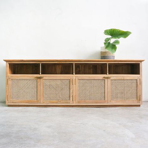 Rattan Tv Console, Wicker Cabinet, Farmhouse Color Palette, Panelled Doors, Kitchen Design Styles, Farm House Colors, Tv Units, Boho Farmhouse, Sideboard Console