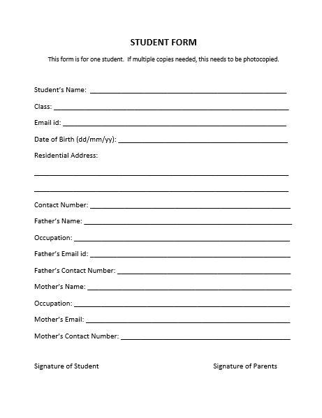 General Student Form for School or Class School Application Form, Birth Certificate Form, Art Class Posters, Passport Application Form, Student Information Form, School Admission Form, Empowerment Activities, Free Receipt Template, Admission Form